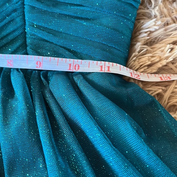 Strapless Sparkly Teal Homecoming Dress - Picture 7 of 10